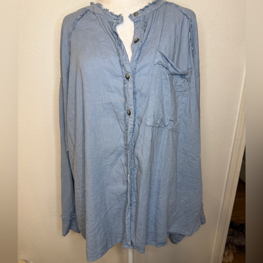 We The Free Light Blue Button-Down Shirt